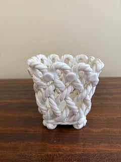 Panier à Cache Pot en Céramique Blanche Tressée