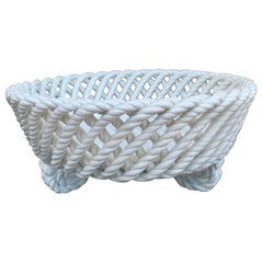 Cesta Cachepot de Cerámica Blanca Tejida con Cuerda País Francés
