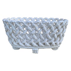 Panier à Cache Pot en Céramique Blanche Tressée