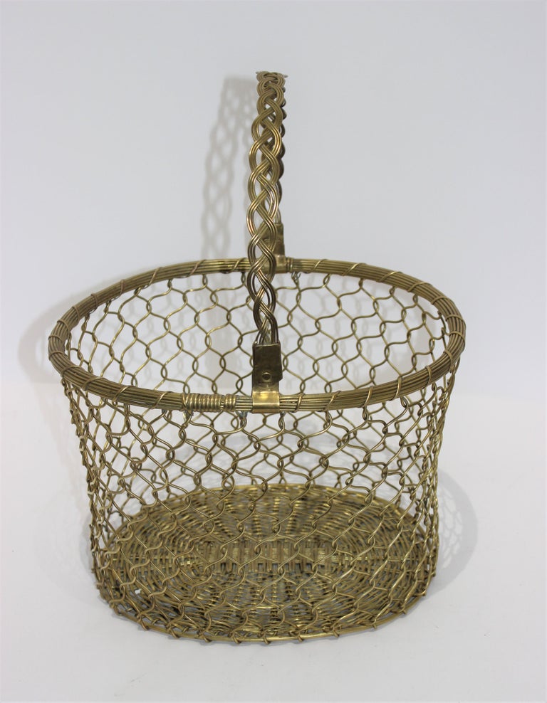 French Country Woven Brass Basket, Mid20th Century For Sale at 1stDibs