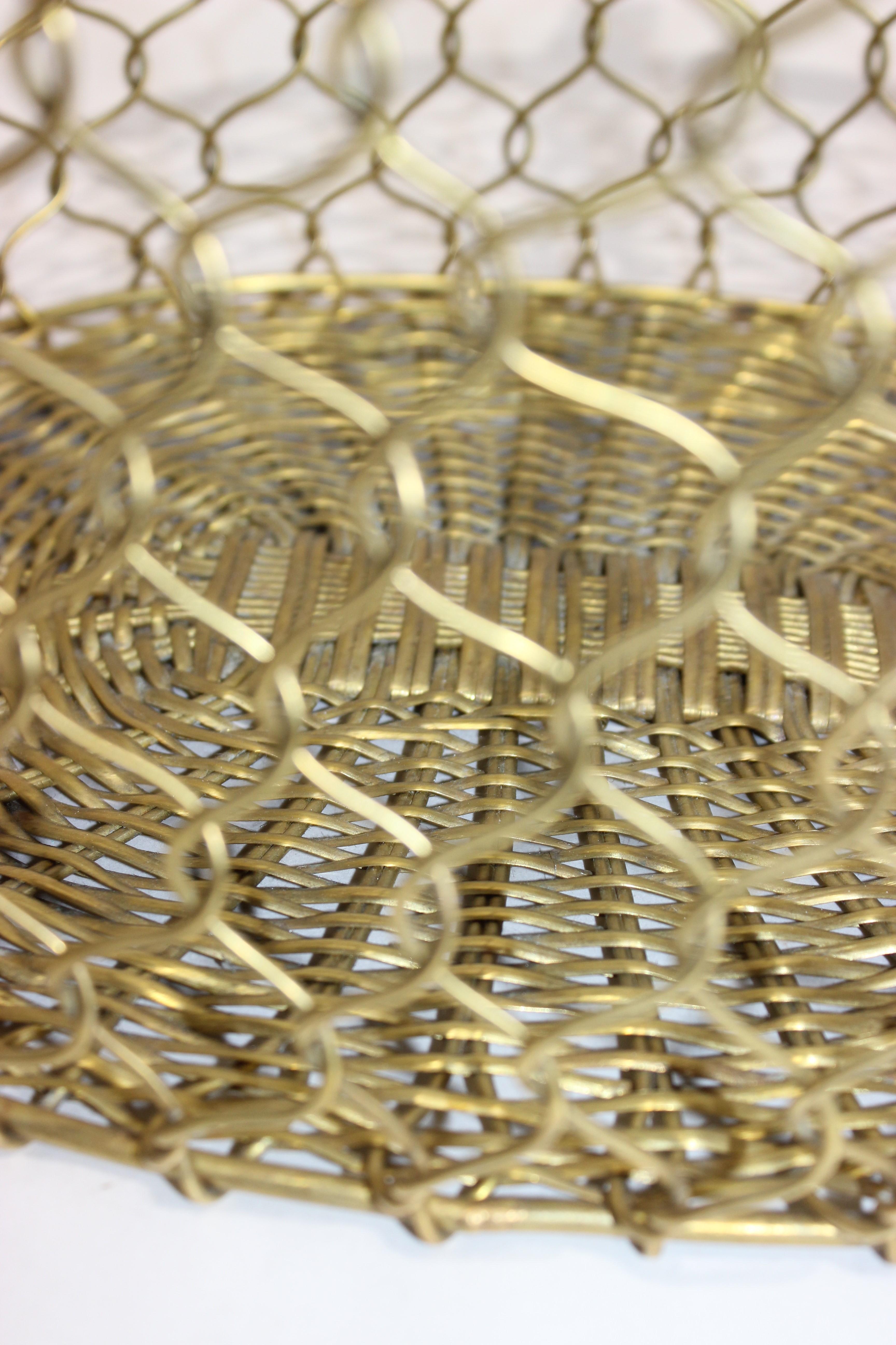 Polished French Country Woven Brass Basket, Mid-20th Century For Sale