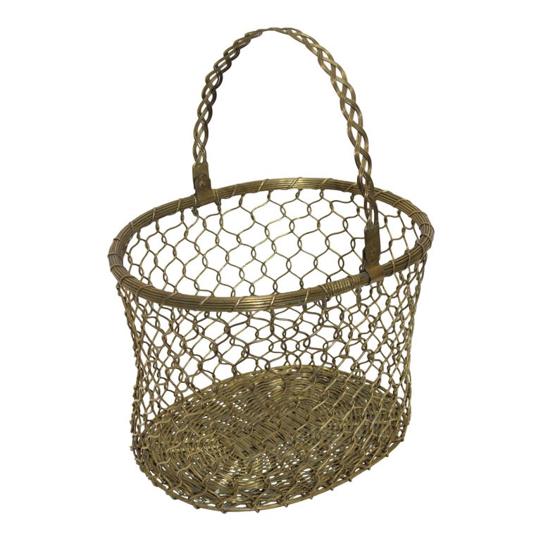 French Country Woven Brass Basket, Mid20th Century For Sale at 1stDibs