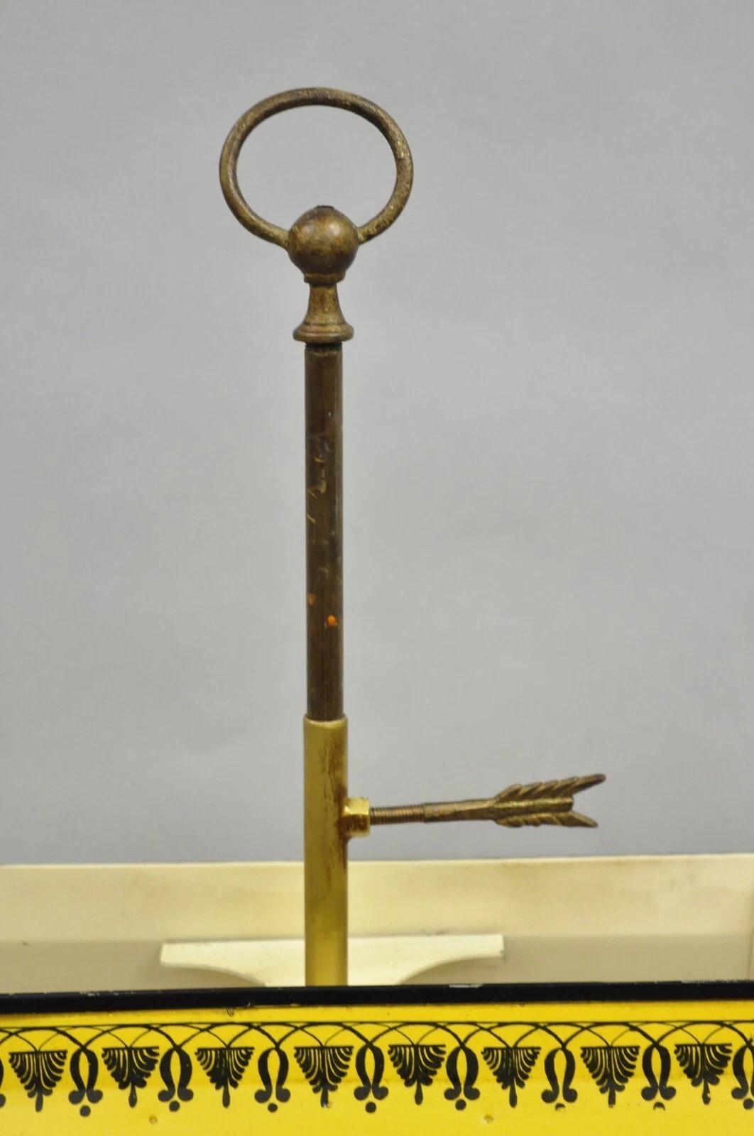 French Country Yellow Paint Italian Tole Metal Candlestick Bouilotte Table Lamp im Angebot 1
