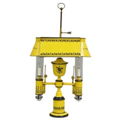 French Country Yellow Paint Italian Tole Metal Candlestick Bouilotte Table Lamp