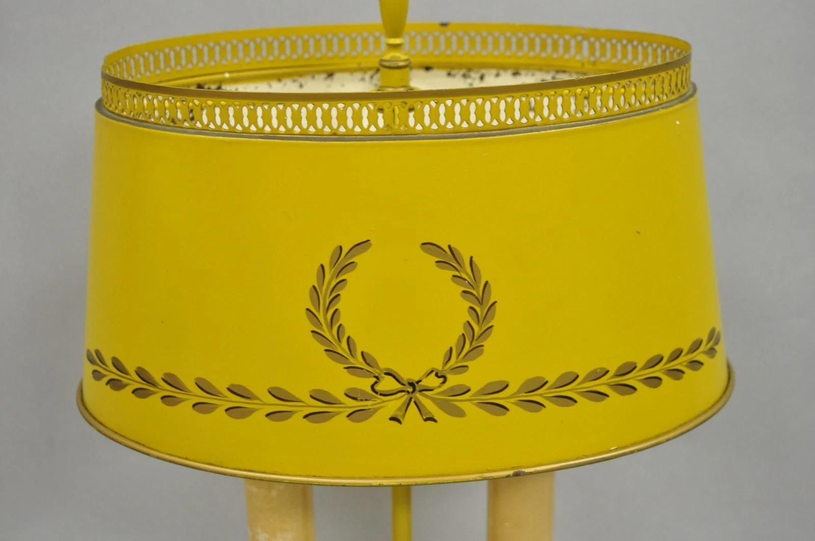 Unknown French Country Yellow Painted Tole Metal Bouillotte Candlestick Table Lamp For Sale