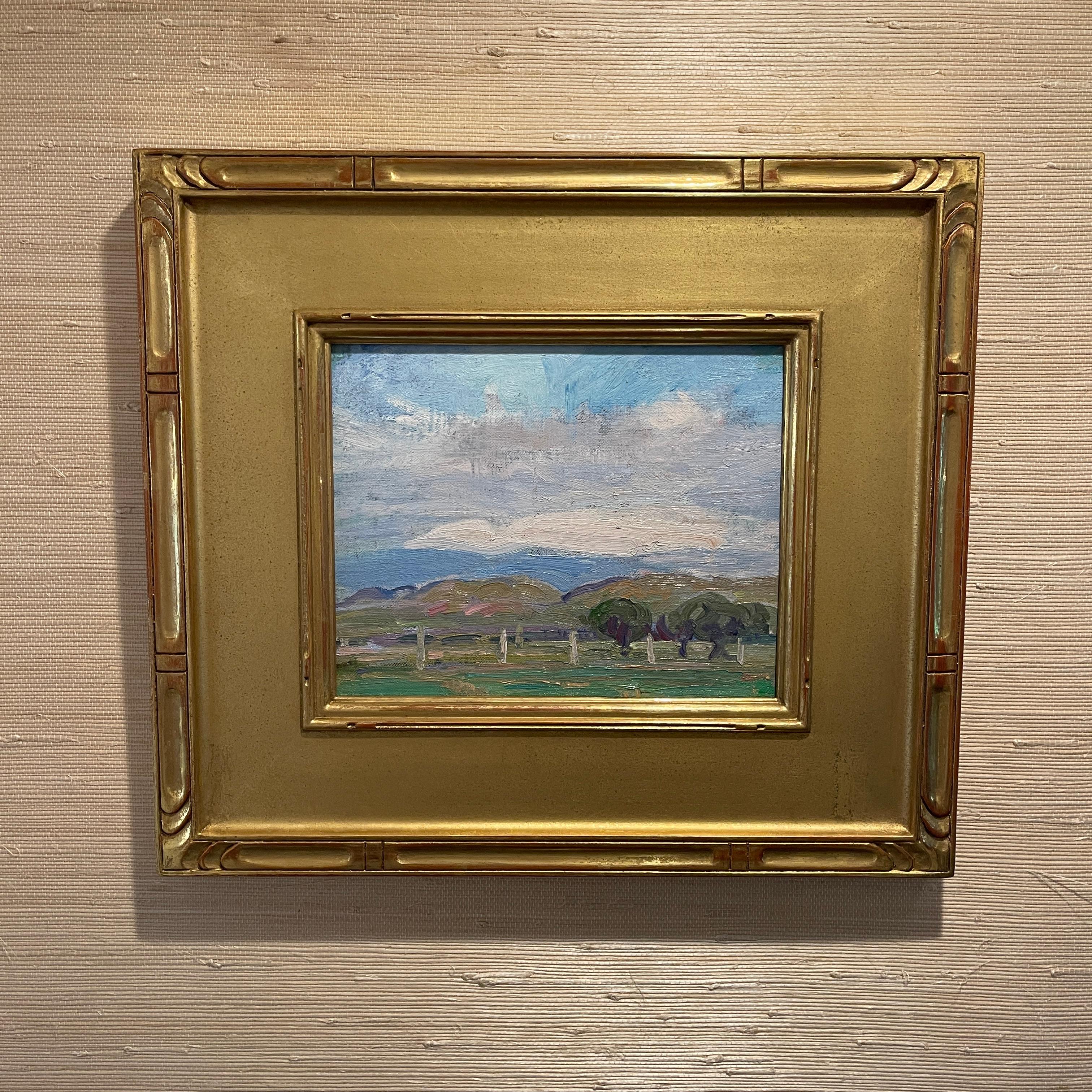 Hand-Painted French Countryside Impressionist Landscape Oil Painting, circa 1930's For Sale