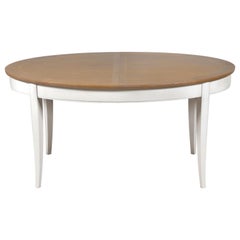 French Countryside Oak Table, 2 extensions, 10 guests, pearl-grey lacquered legs
