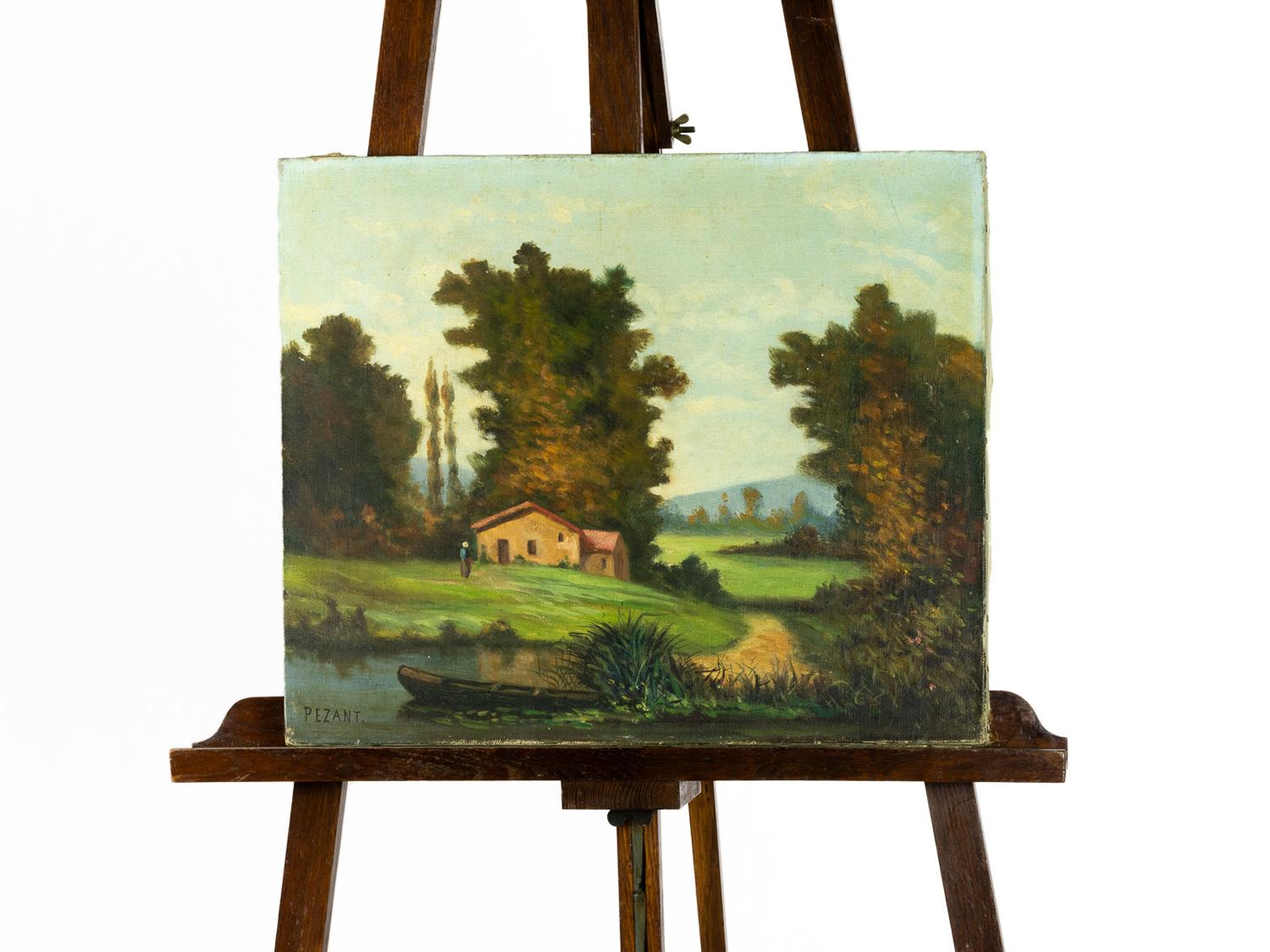 French Countryside River Painting, Early 20th Century In Good Condition For Sale In Lisbon, PT