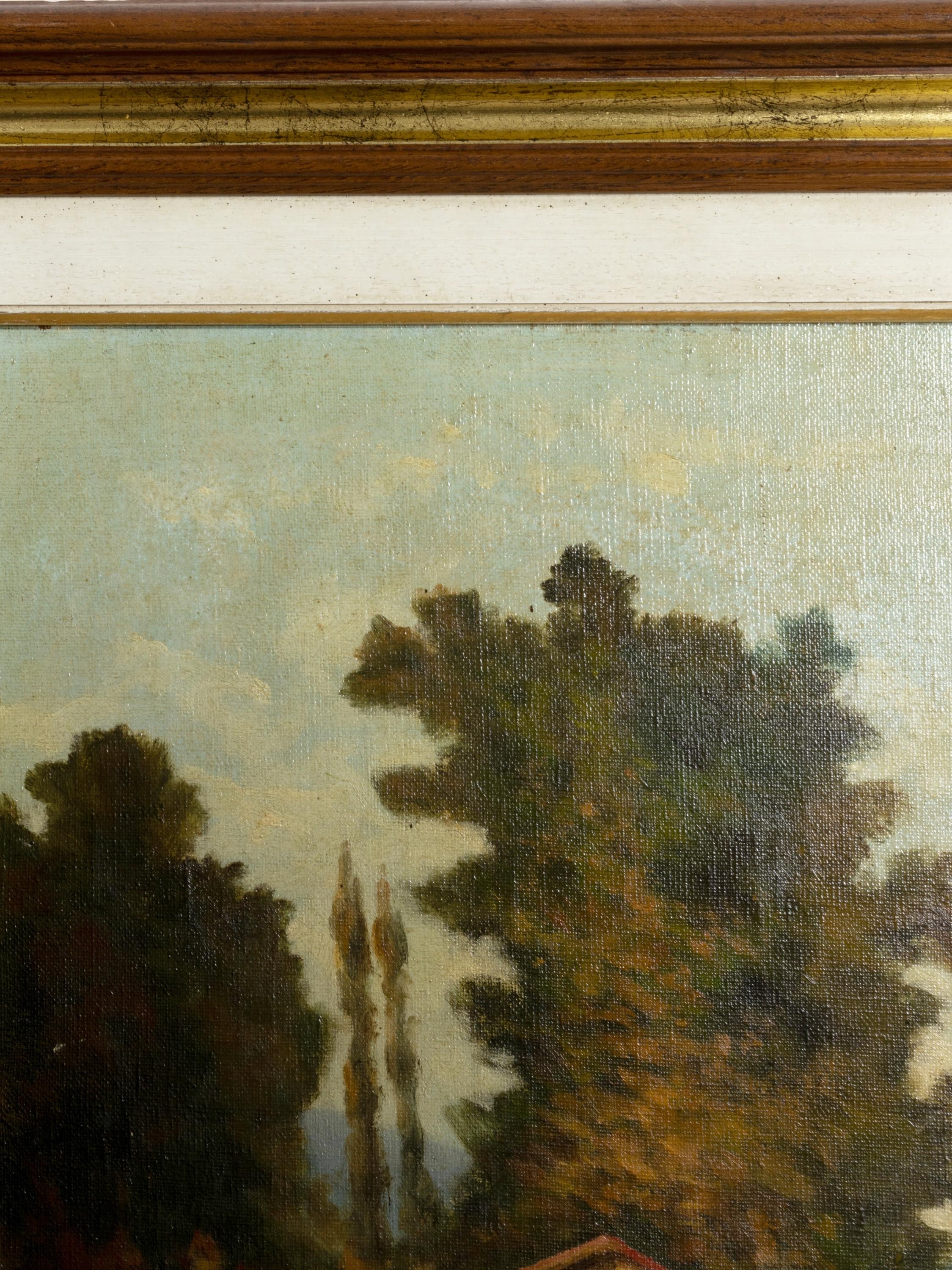 French Countryside River Painting, Early 20th Century For Sale 4