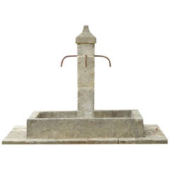 French Countryside Style Fountain Hand-Carved in Pure Limestone Antique Patina