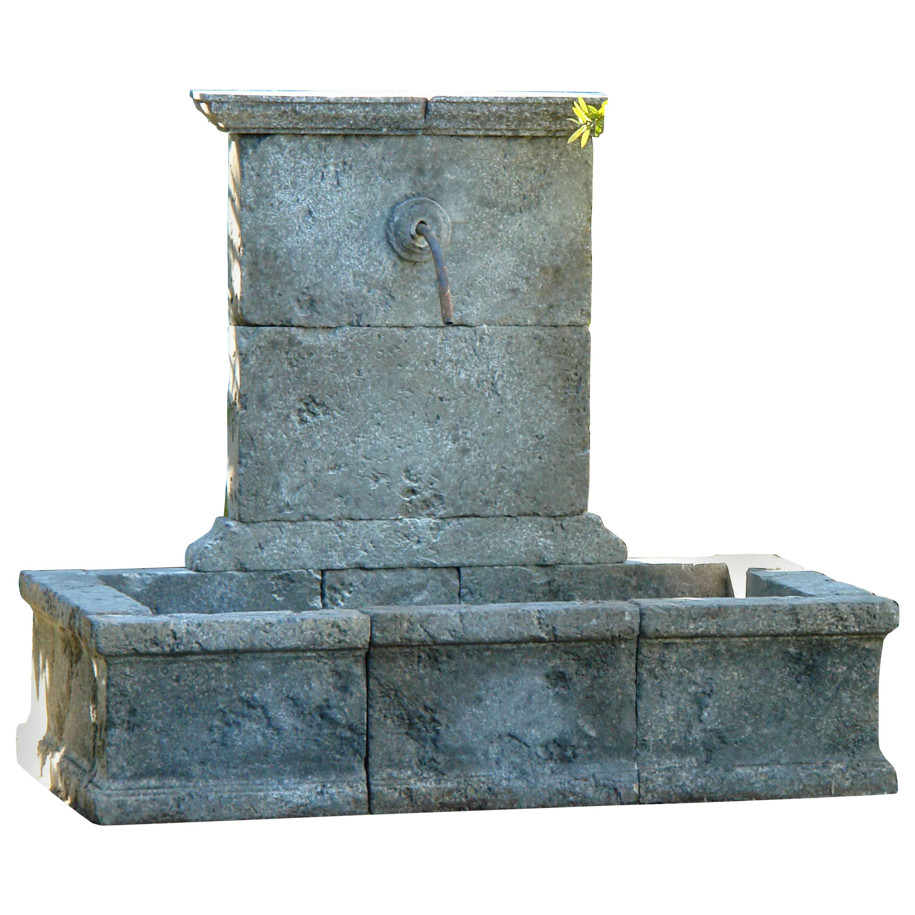 French Countryside Style Fountain Hand-Carved in Pure Limestone from France For Sale