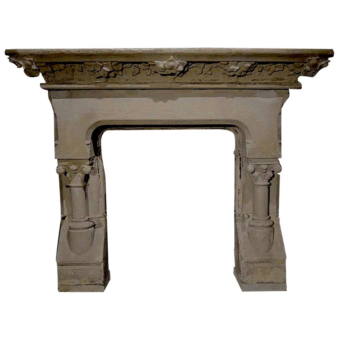 French Countryside Wine Style Fireplace Hand-carved Pure Limestone with Grapes For Sale