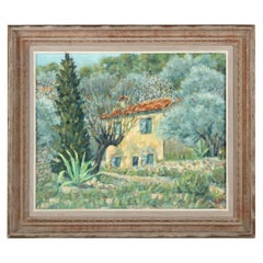 French Countryside Yellow House Oil on Canvas