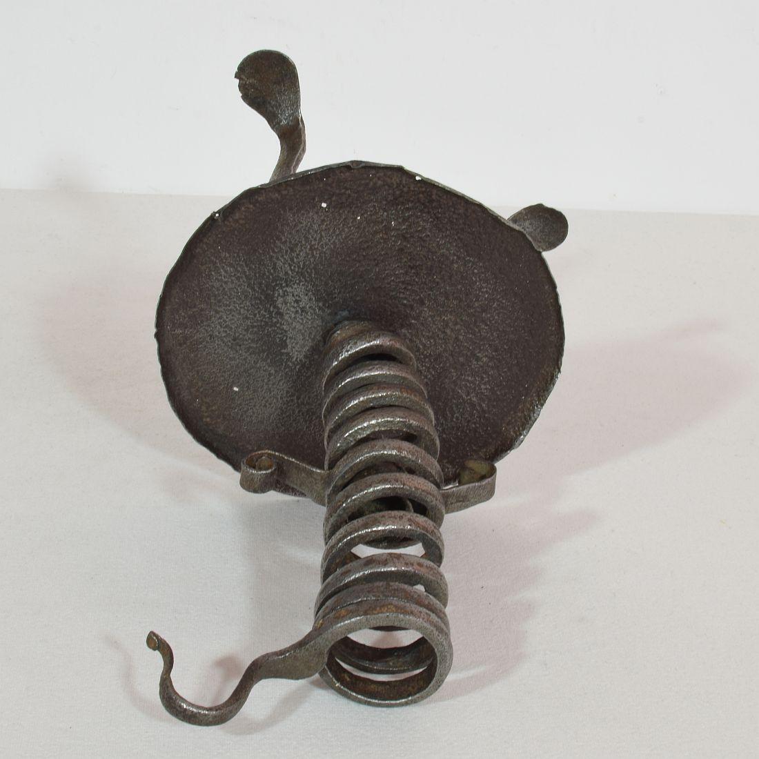 French, Couple 18th Century, Hand Forged Iron Rat De Cave Candleholders 5