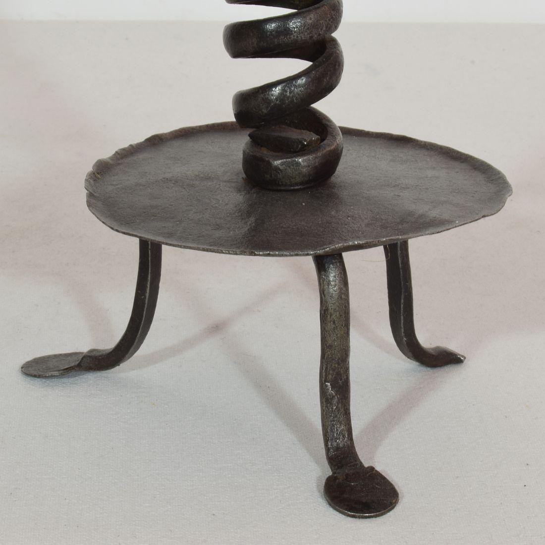 French, Couple 18th Century, Hand Forged Iron Rat De Cave Candleholders 9