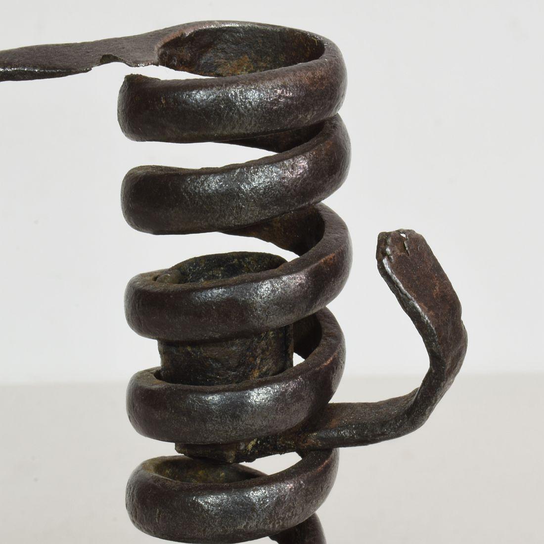 French, Couple 18th Century, Hand Forged Iron Rat De Cave Candleholders 11