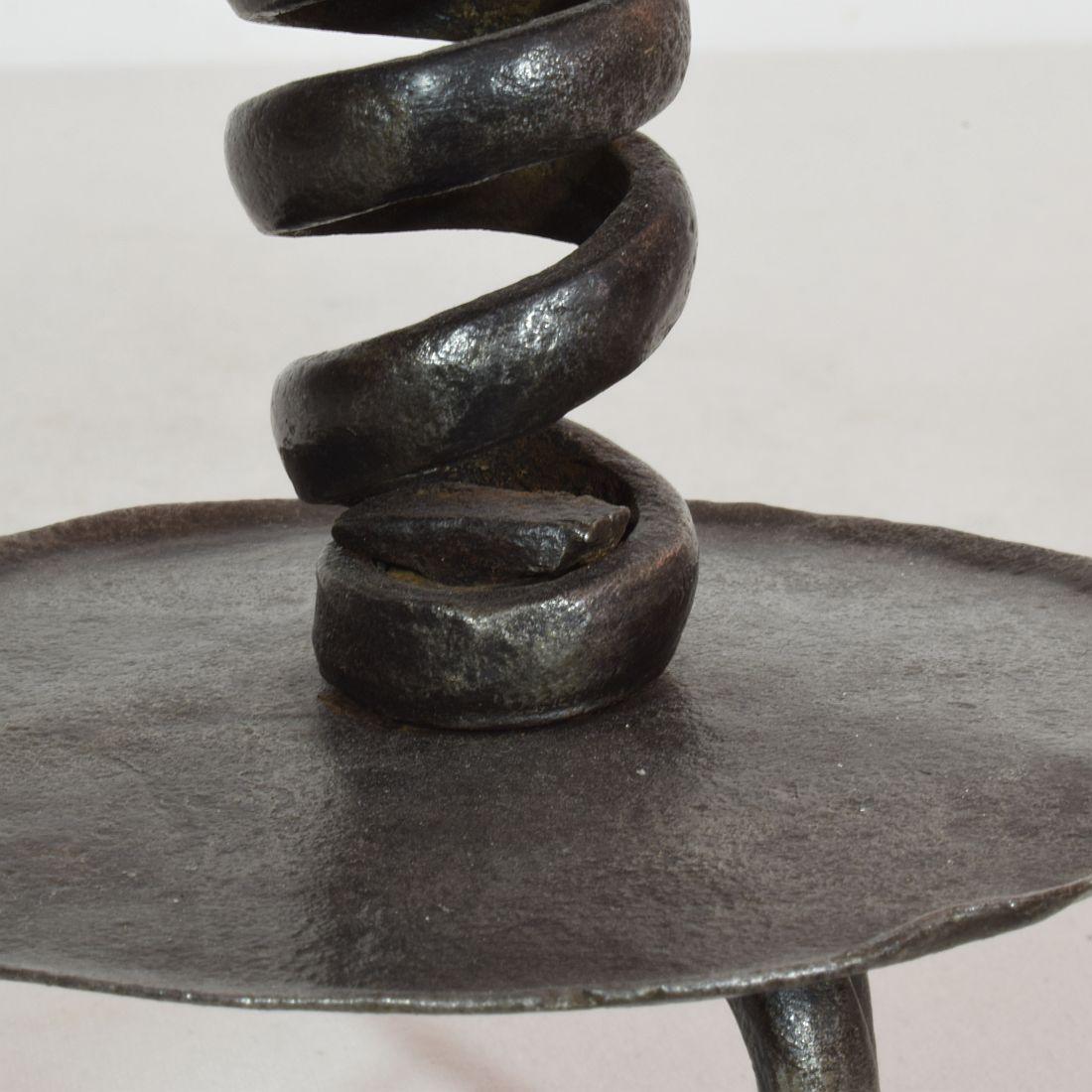 French, Couple 18th Century, Hand Forged Iron Rat De Cave Candleholders 12
