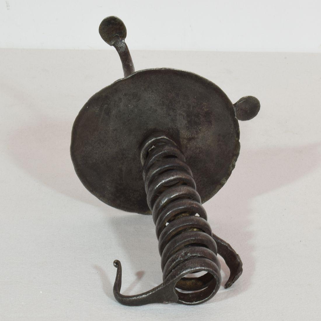 French, Couple 18th Century, Hand Forged Iron Rat De Cave Candleholders 14