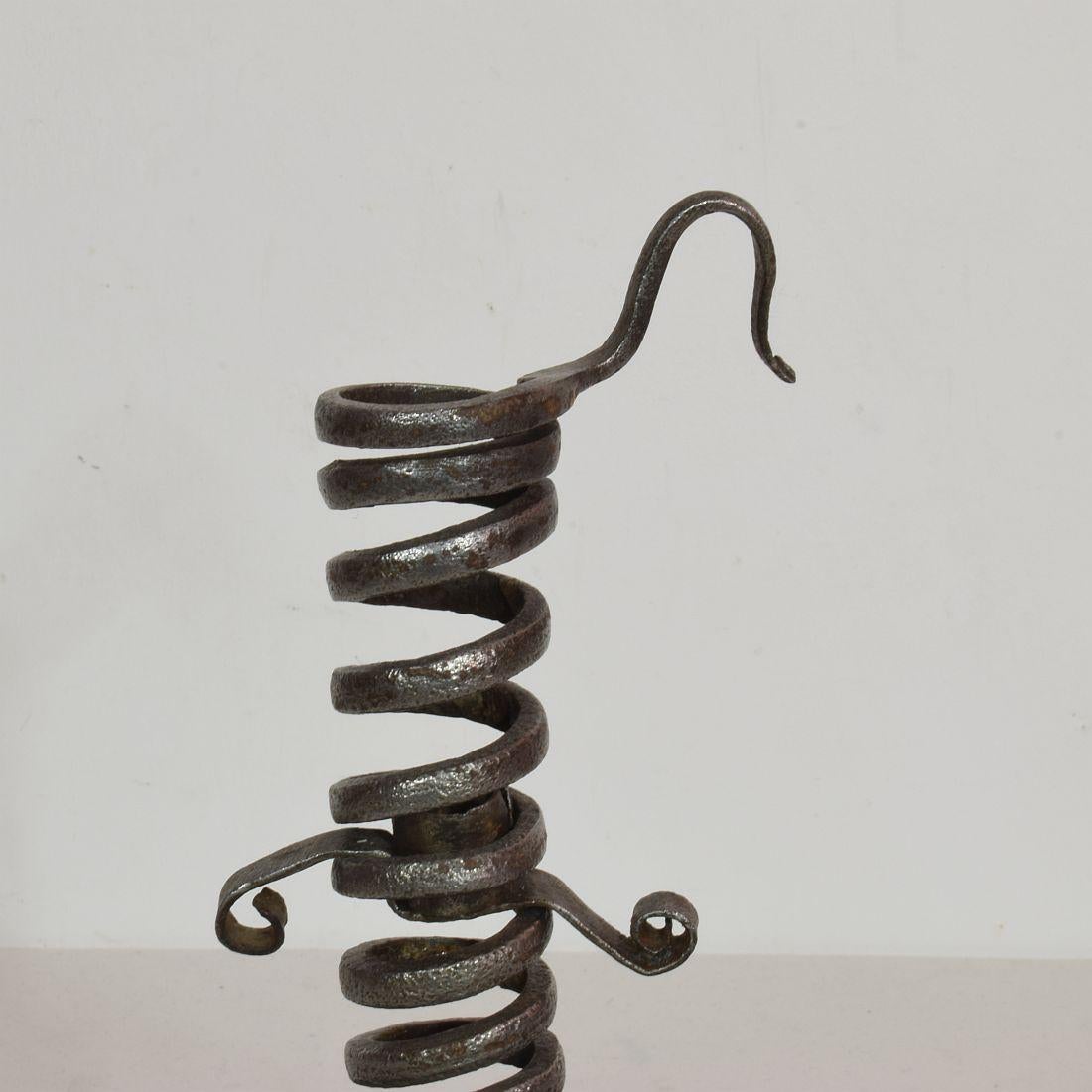 18th Century and Earlier French, Couple 18th Century, Hand Forged Iron Rat De Cave Candleholders