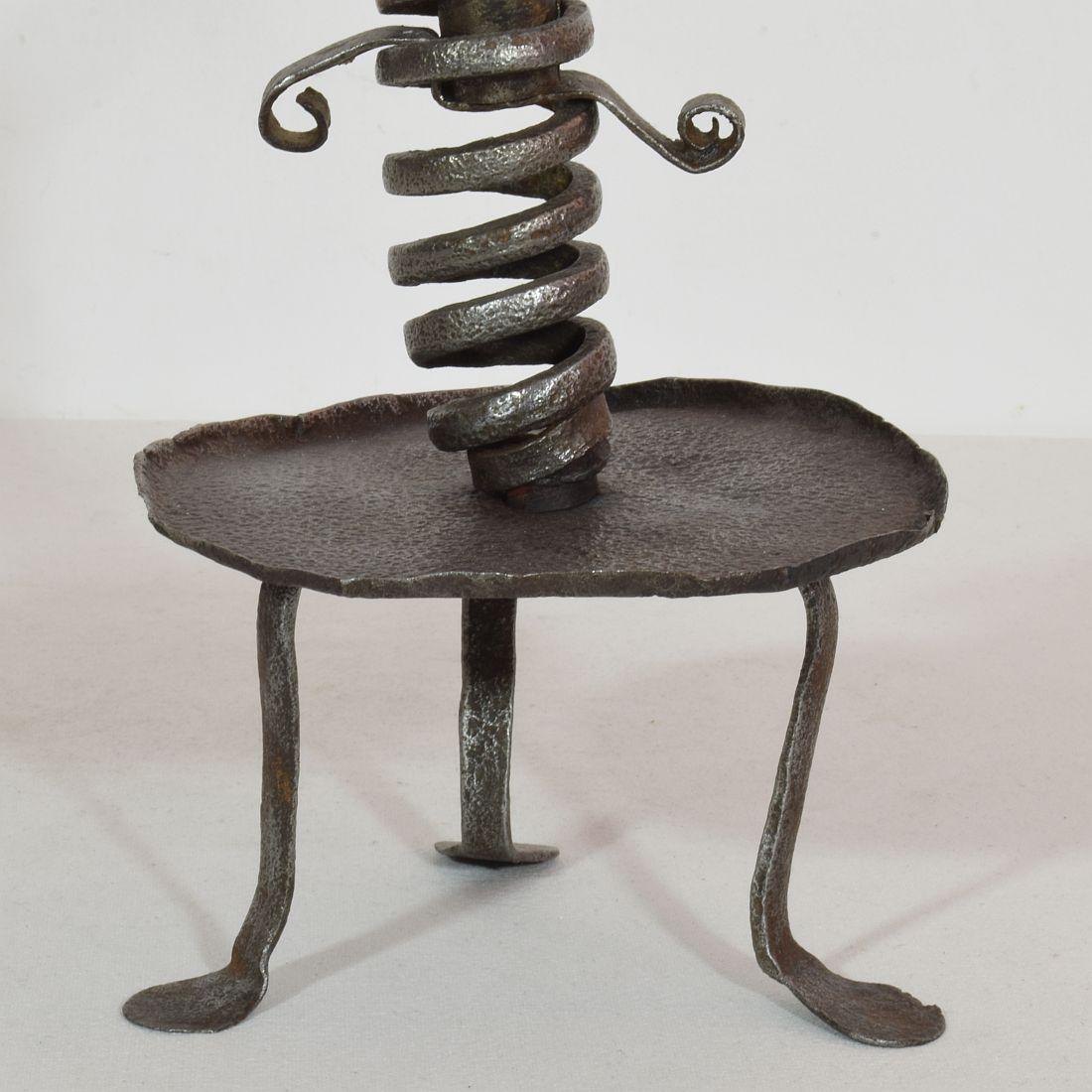 French, Couple 18th Century, Hand Forged Iron Rat De Cave Candleholders 1