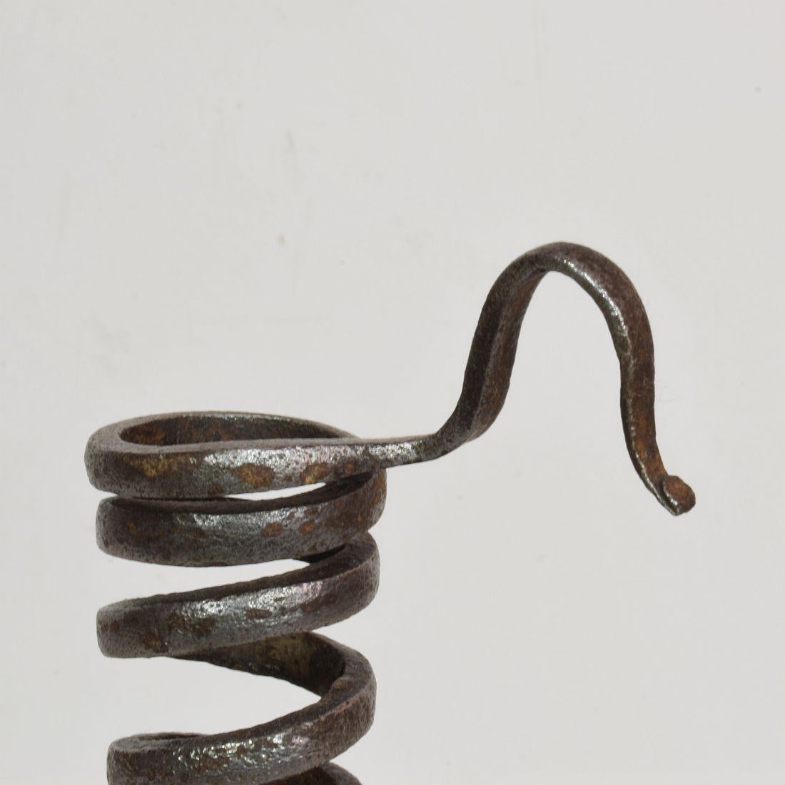 French, Couple 18th Century, Hand Forged Iron Rat De Cave Candleholders 2