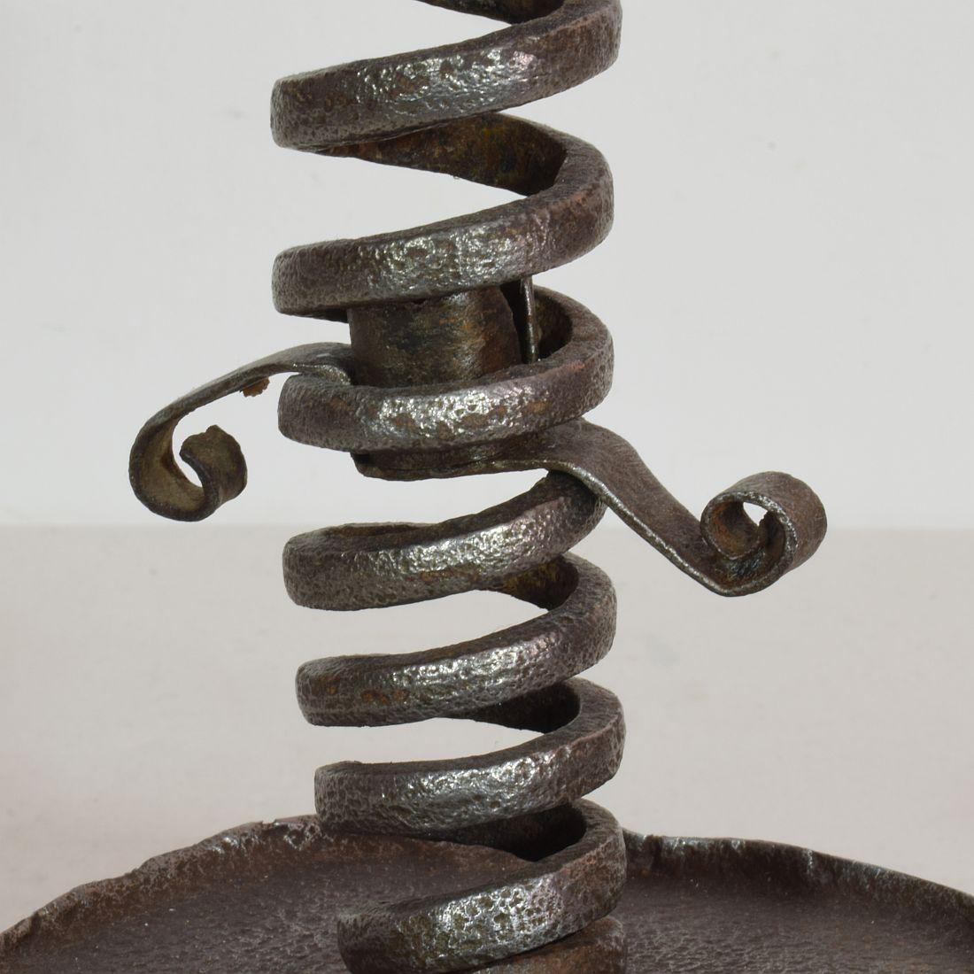 French, Couple 18th Century, Hand Forged Iron Rat De Cave Candleholders 3