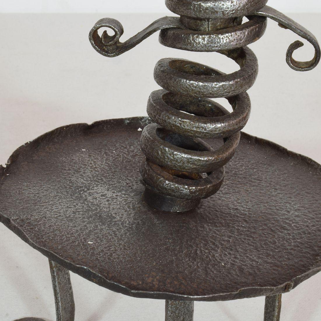 French, Couple 18th Century, Hand Forged Iron Rat De Cave Candleholders 4
