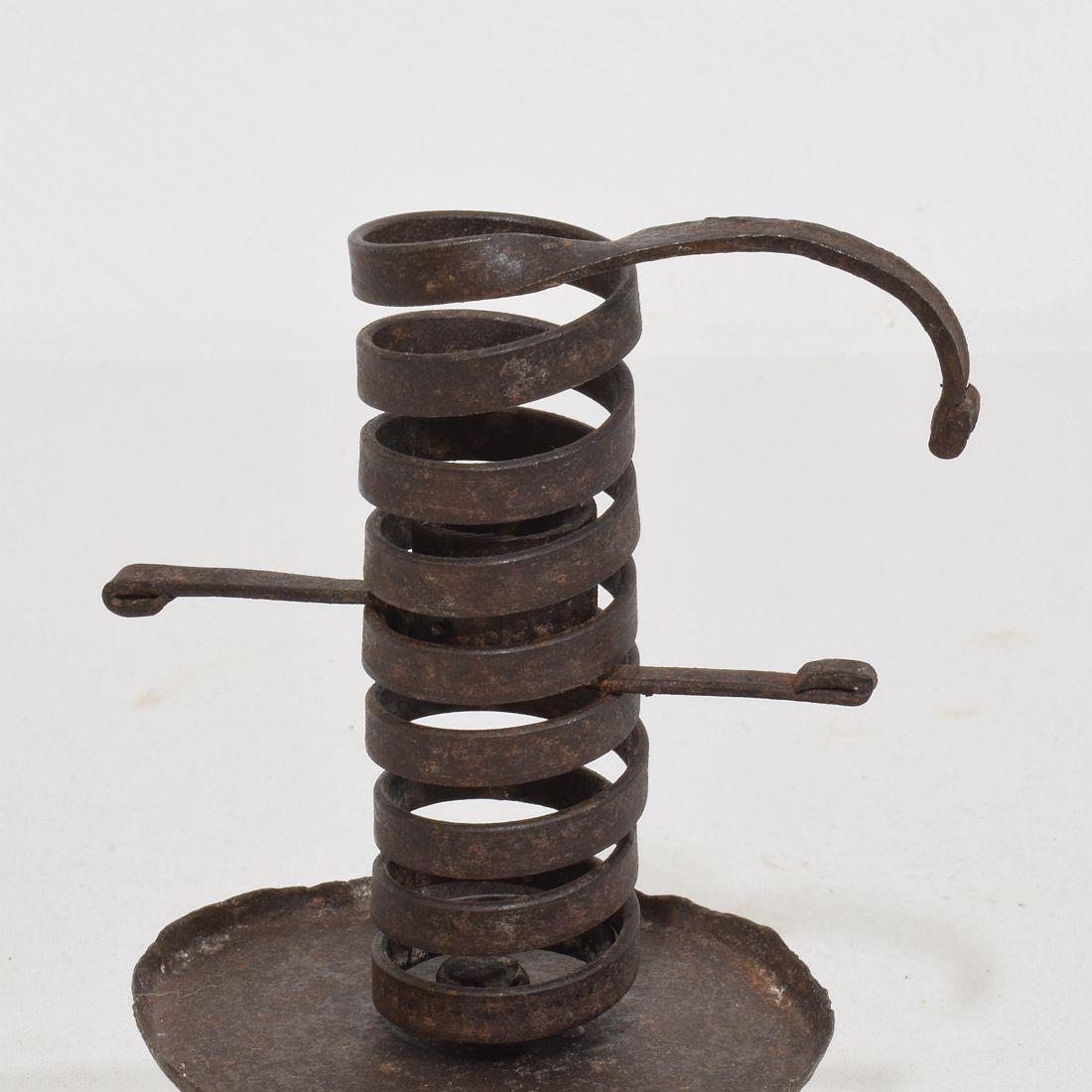 French, Couple early 20th Century,  Forged Iron Rat De Cave Candleholders For Sale 6
