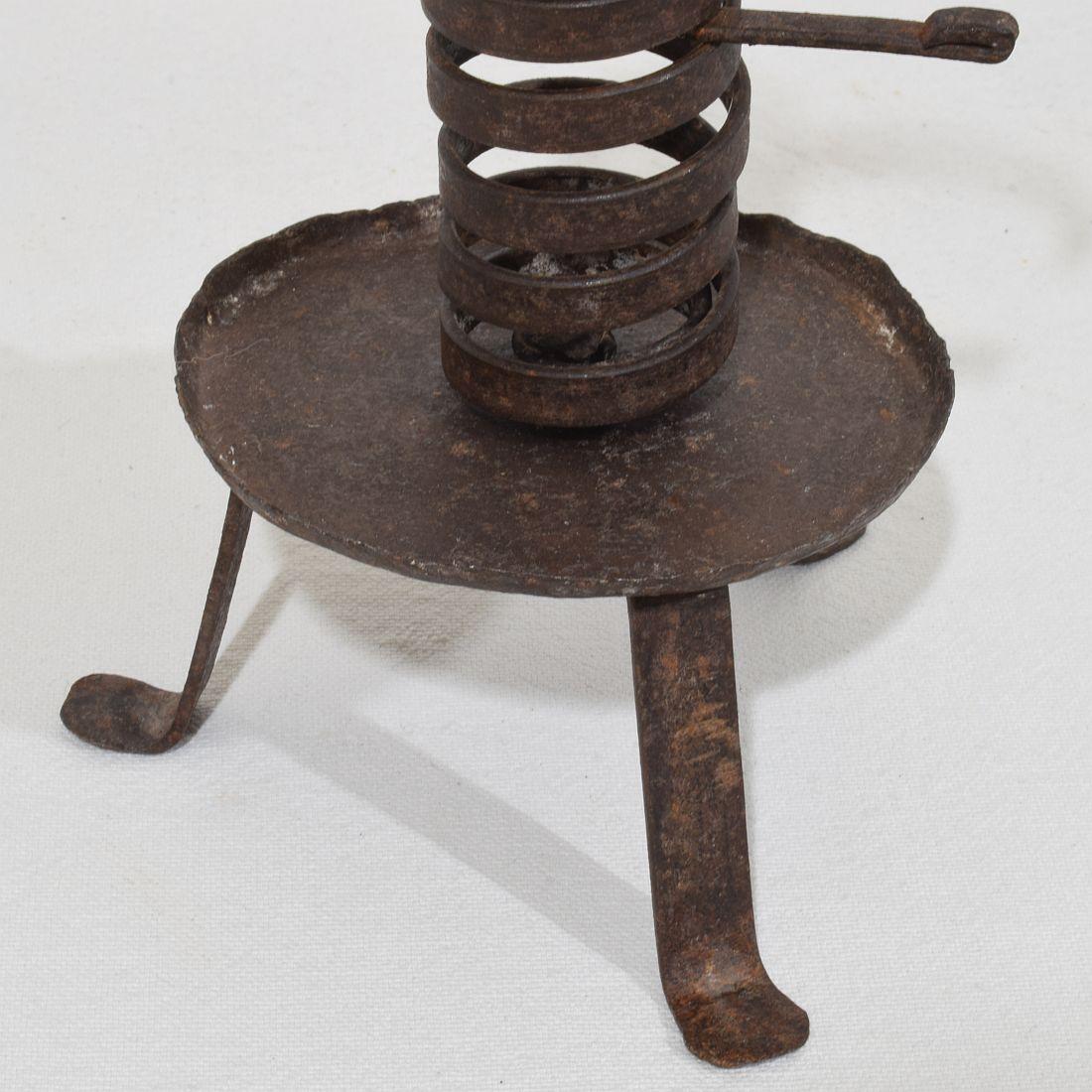 French, Couple early 20th Century,  Forged Iron Rat De Cave Candleholders For Sale 7