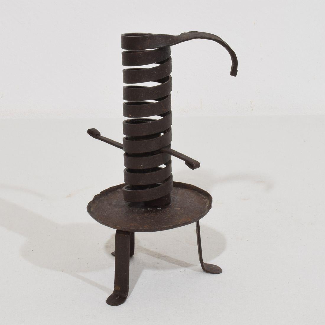 French, Couple early 20th Century,  Forged Iron Rat De Cave Candleholders For Sale 8