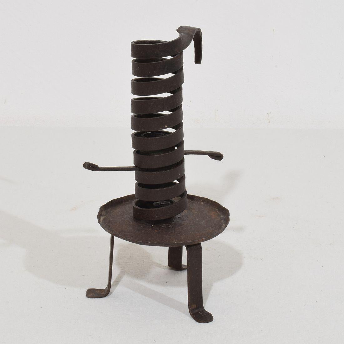French, Couple early 20th Century,  Forged Iron Rat De Cave Candleholders For Sale 9