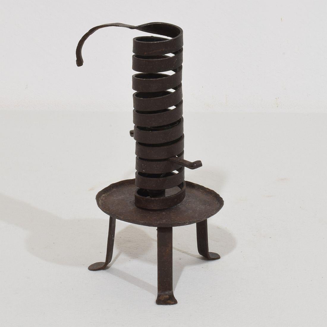 French, Couple early 20th Century,  Forged Iron Rat De Cave Candleholders 10