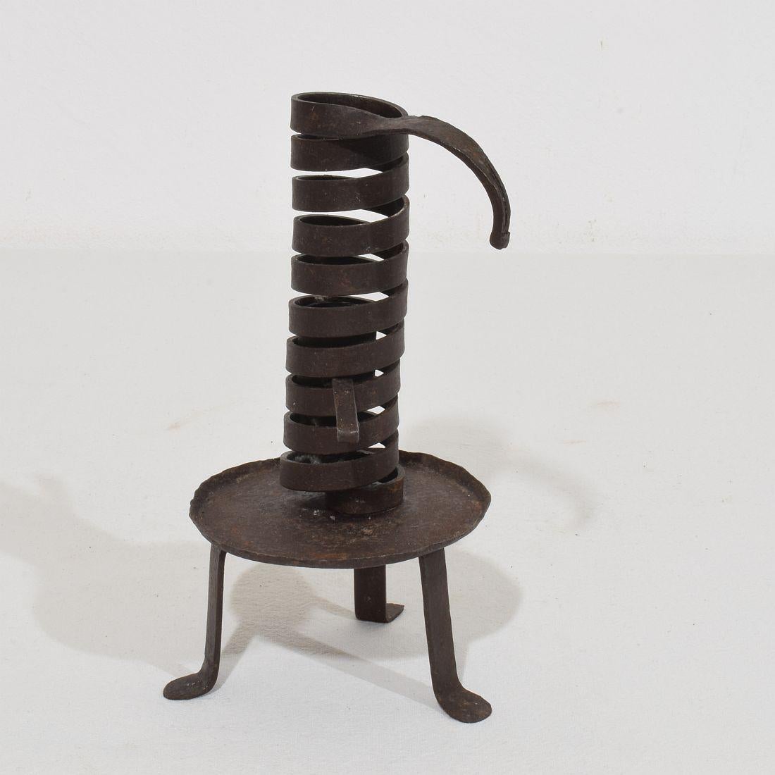 French, Couple early 20th Century,  Forged Iron Rat De Cave Candleholders For Sale 12