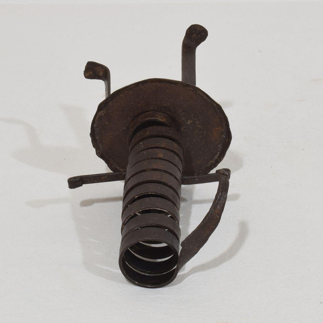 French, Couple early 20th Century,  Forged Iron Rat De Cave Candleholders For Sale 13