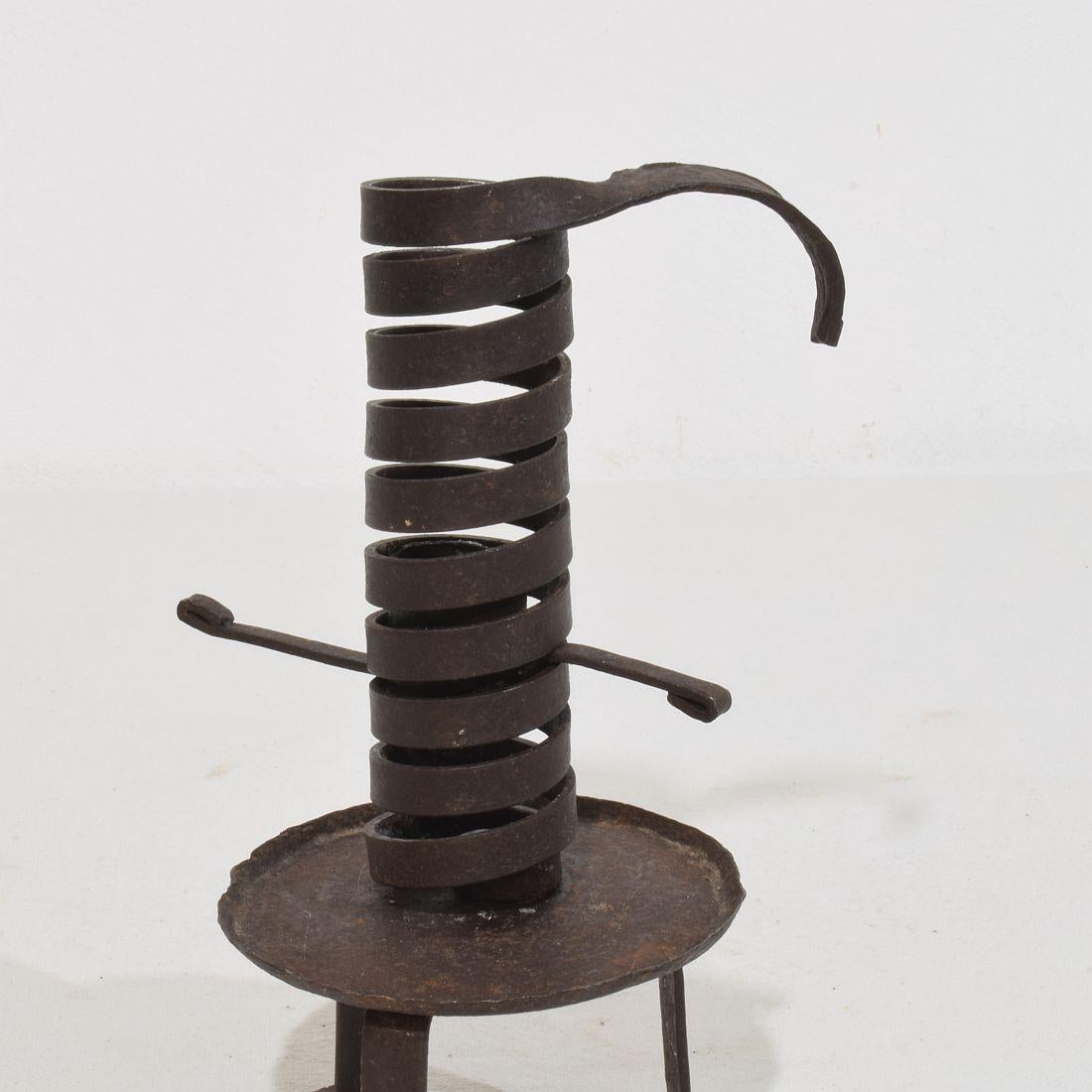 French, Couple early 20th Century,  Forged Iron Rat De Cave Candleholders For Sale 15