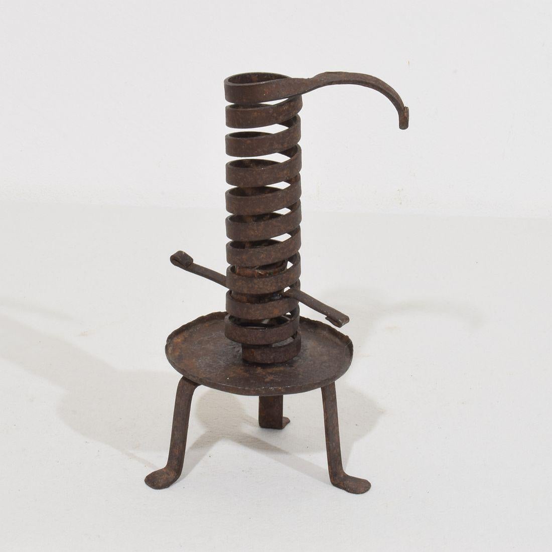 French Provincial French, Couple early 20th Century,  Forged Iron Rat De Cave Candleholders For Sale