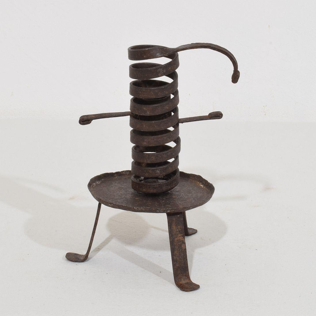 French Provincial French, Couple early 20th Century,  Forged Iron Rat De Cave Candleholders For Sale