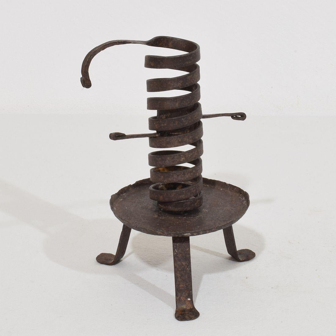 French, Couple early 20th Century,  Forged Iron Rat De Cave Candleholders For Sale 2