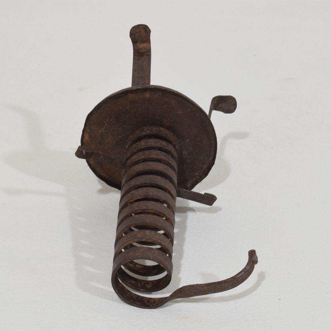 French, Couple early 20th Century,  Forged Iron Rat De Cave Candleholders For Sale 3