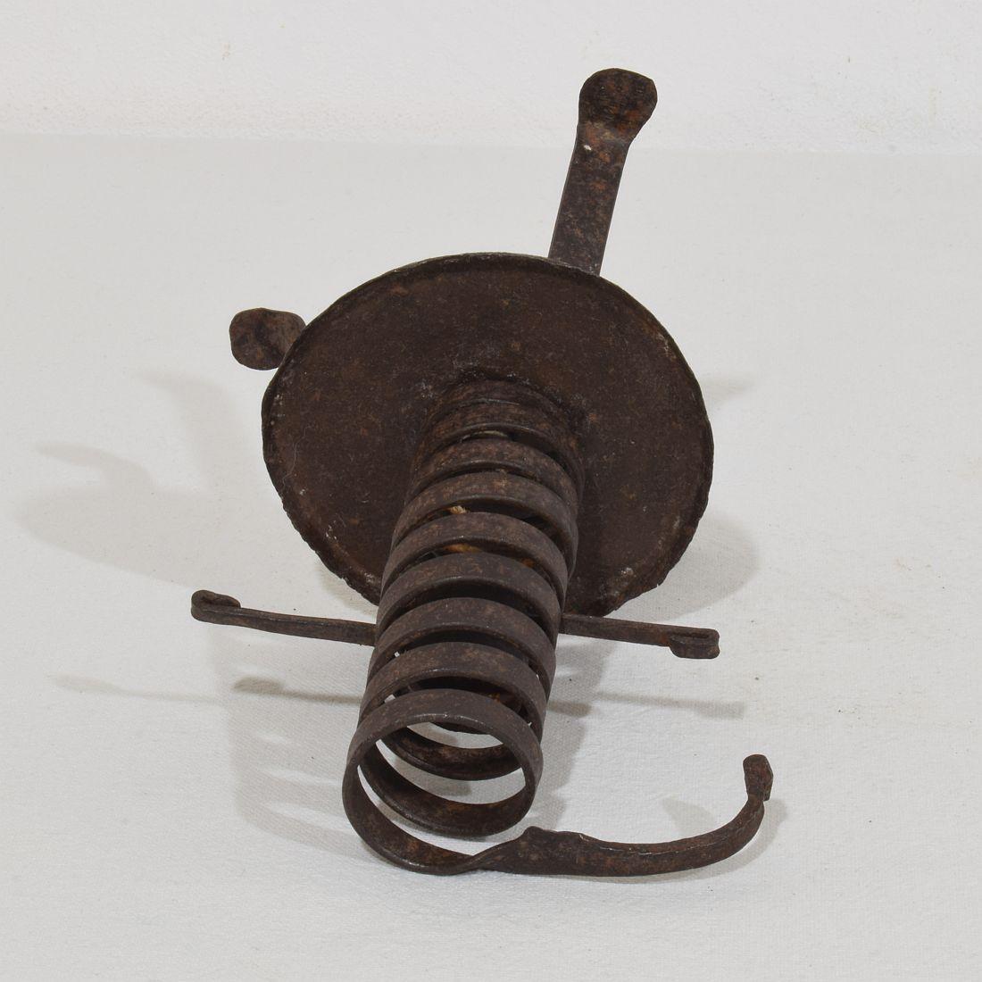 French, Couple early 20th Century,  Forged Iron Rat De Cave Candleholders For Sale 4