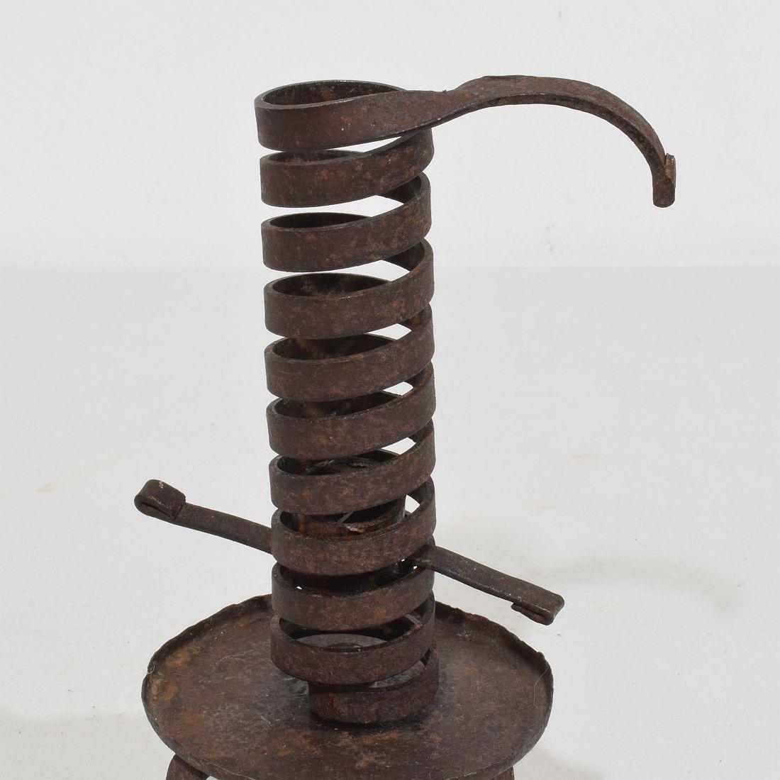 French, Couple early 20th Century,  Forged Iron Rat De Cave Candleholders For Sale 5