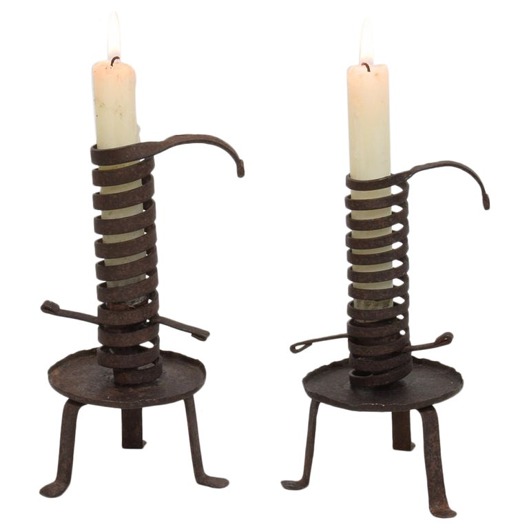 French, 18th Century, Hand Forged Iron Rat De Cave Candleholder at rat c
