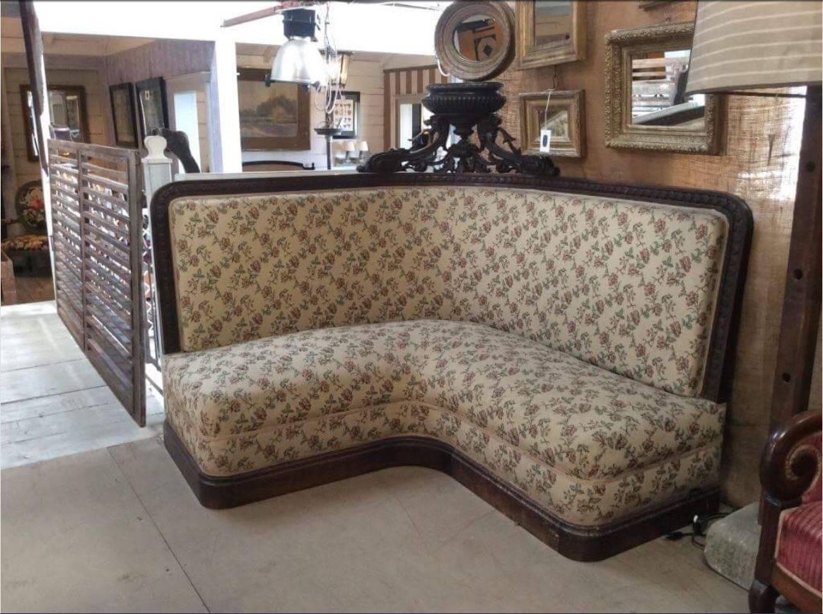 Empire French Couple of Corner Sofas with Walnut Wood Frame and Medal from 1890s For Sale
