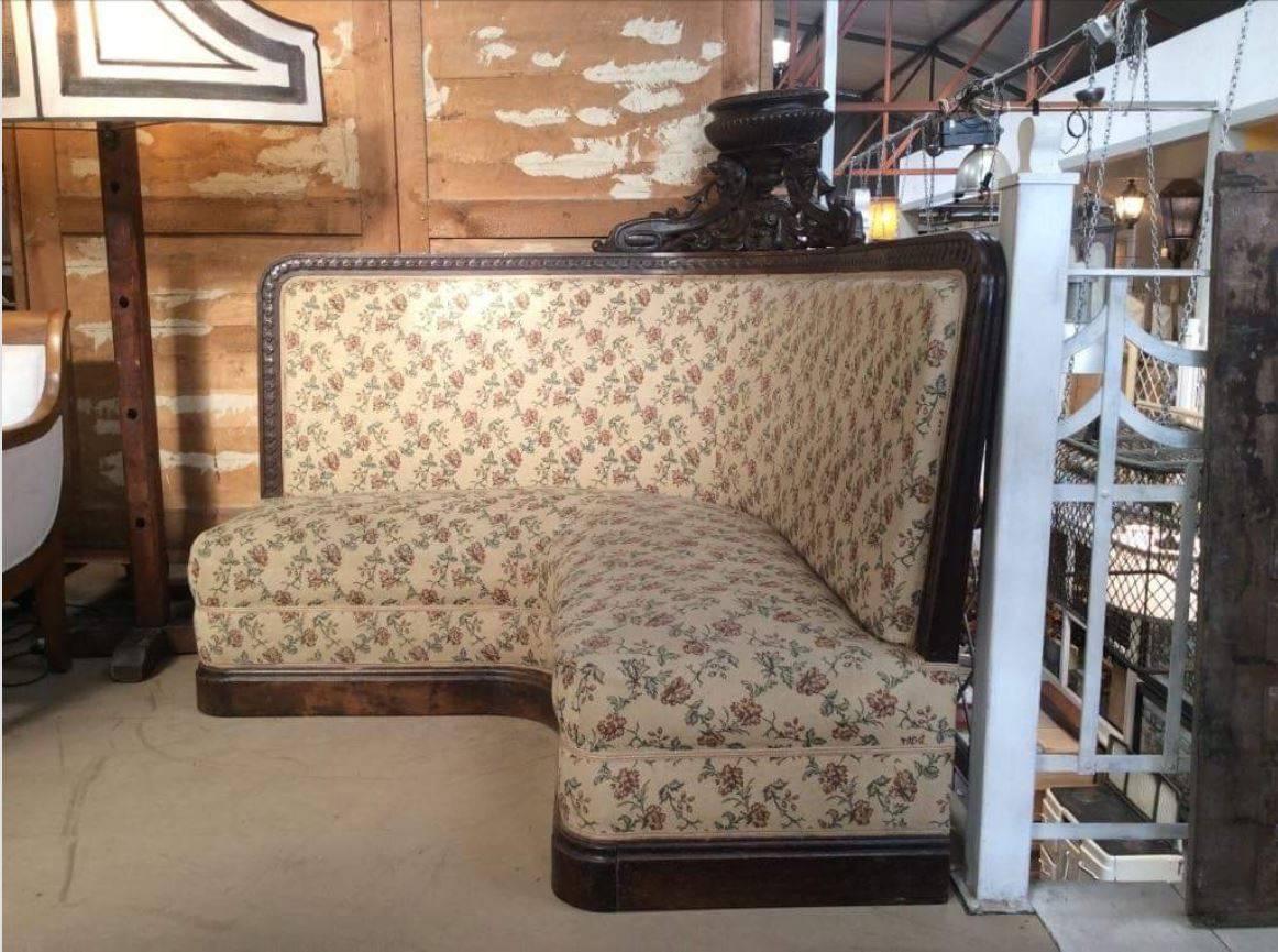 Late 19th Century French Couple of Corner Sofas with Walnut Wood Frame and Medal from 1890s For Sale