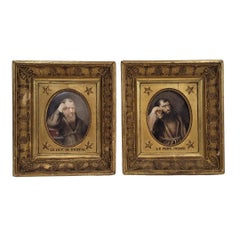 French Couple Watercolor Engravings “Le duc de Joyeuse” and “Le pere Joseph”
