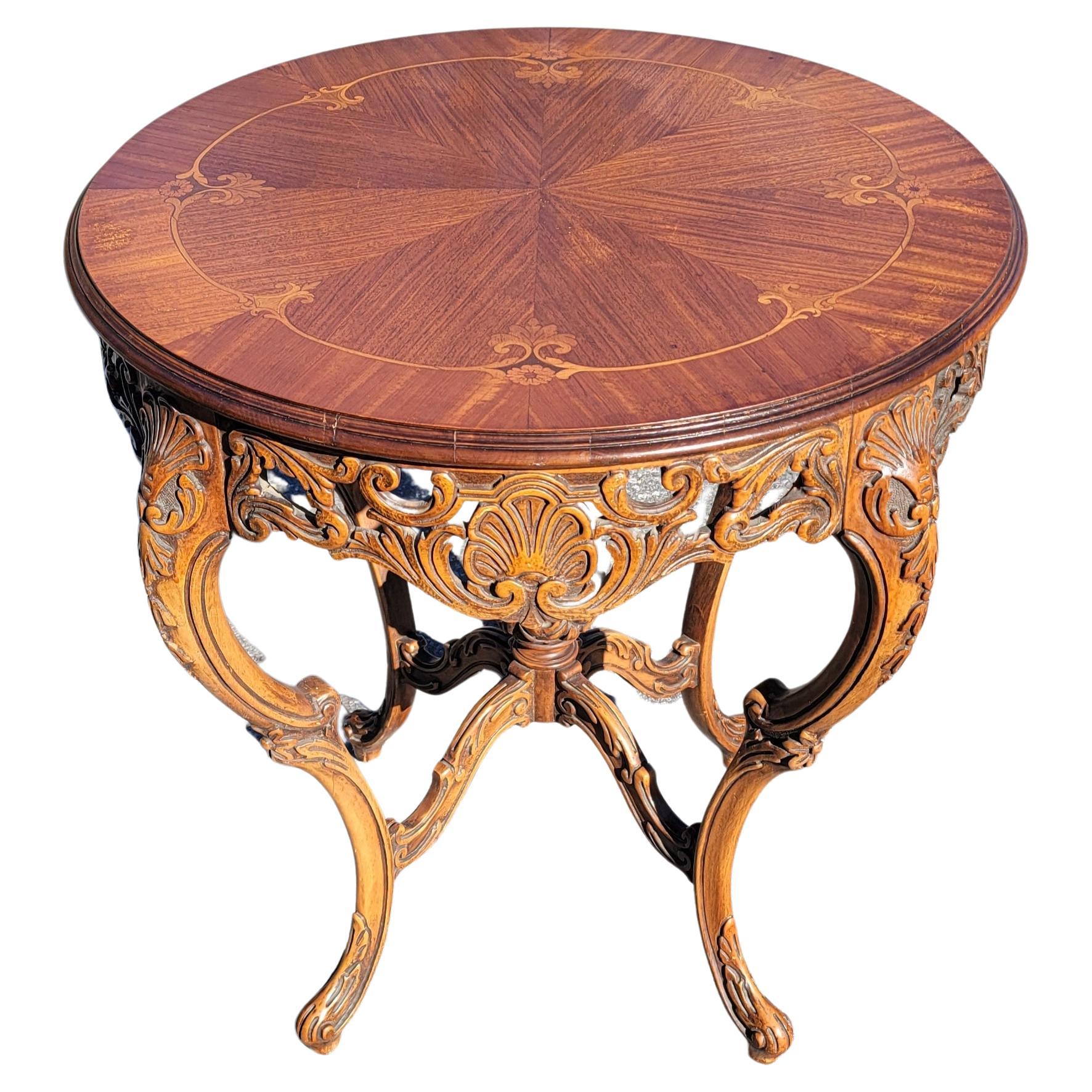 Louis XVI French Court Galleries By Tonk Carved Mahogany and Marquetry Center Table  For Sale
