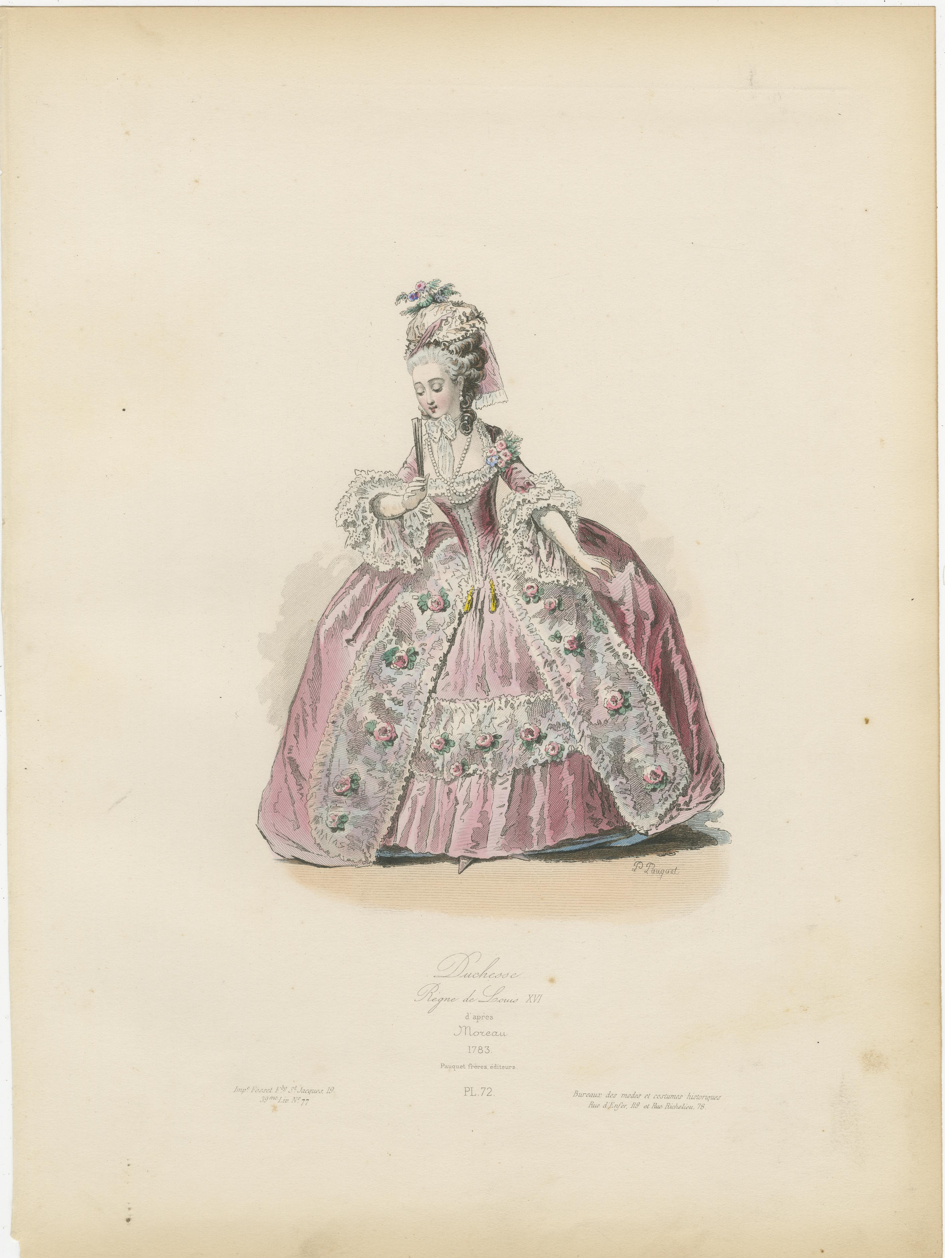 Metà XIX secolo French Courtly Costume Lithographs 18th Century Elegance - Published in 1860 in vendita