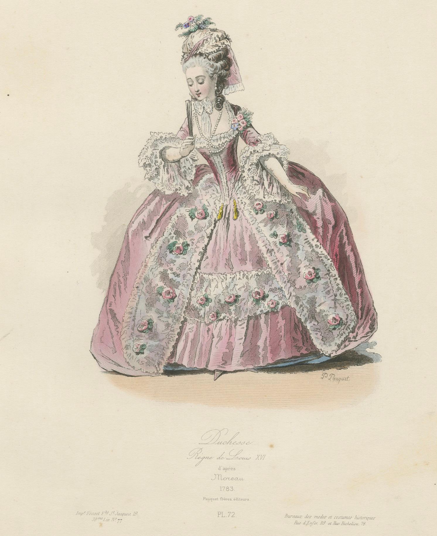 Carta French Courtly Costume Lithographs 18th Century Elegance - Published in 1860 in vendita