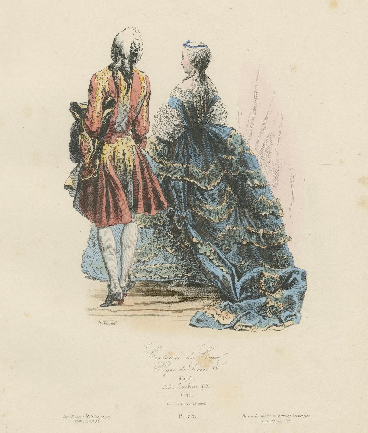 French Courtly Costume Lithographs 18th Century Elegance - Published in 1860 in vendita 4