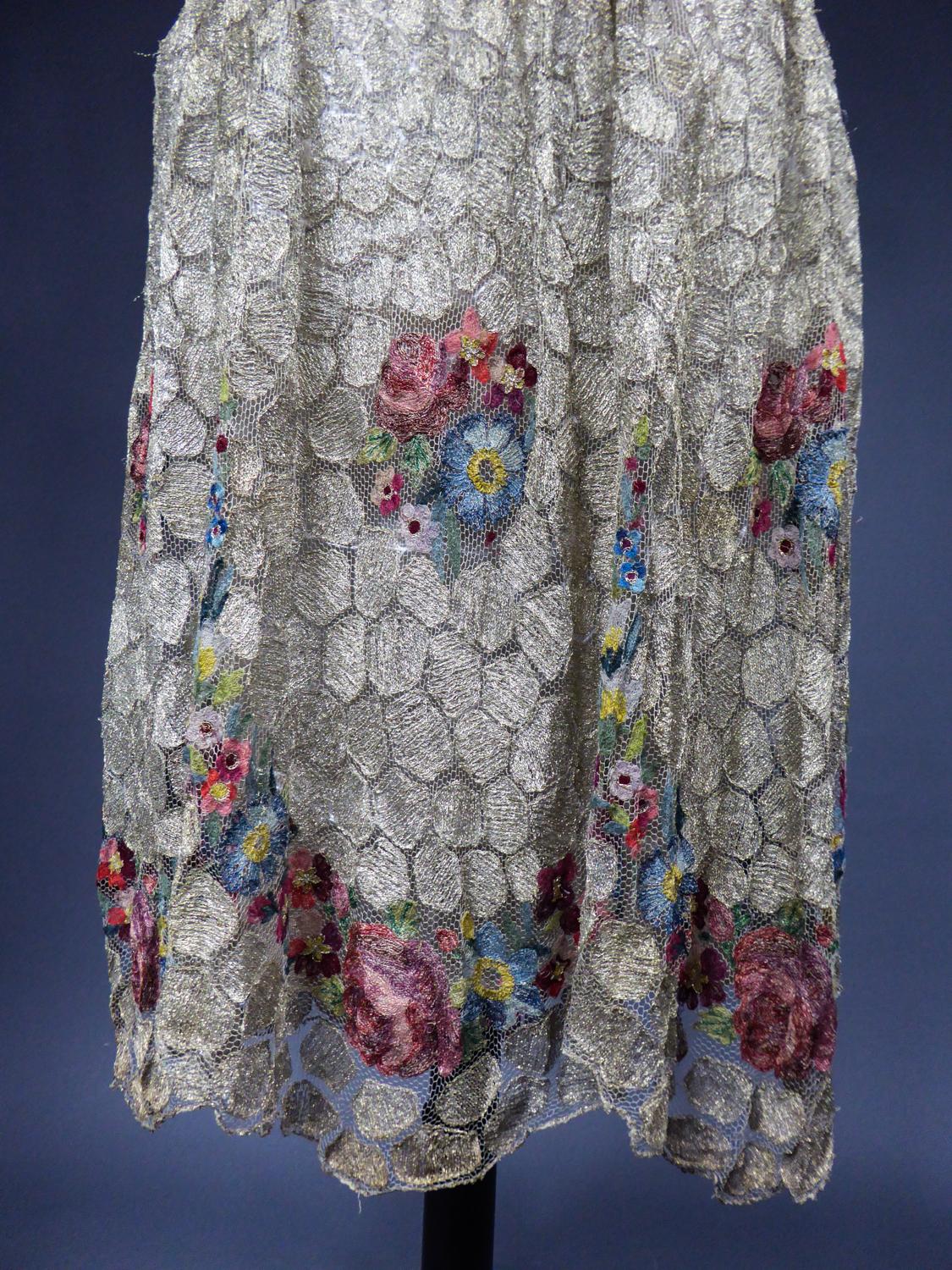 Gray French Couture Art Deco Flapper Dress Net and Voile Embroidered Circa 1920/1925 For Sale